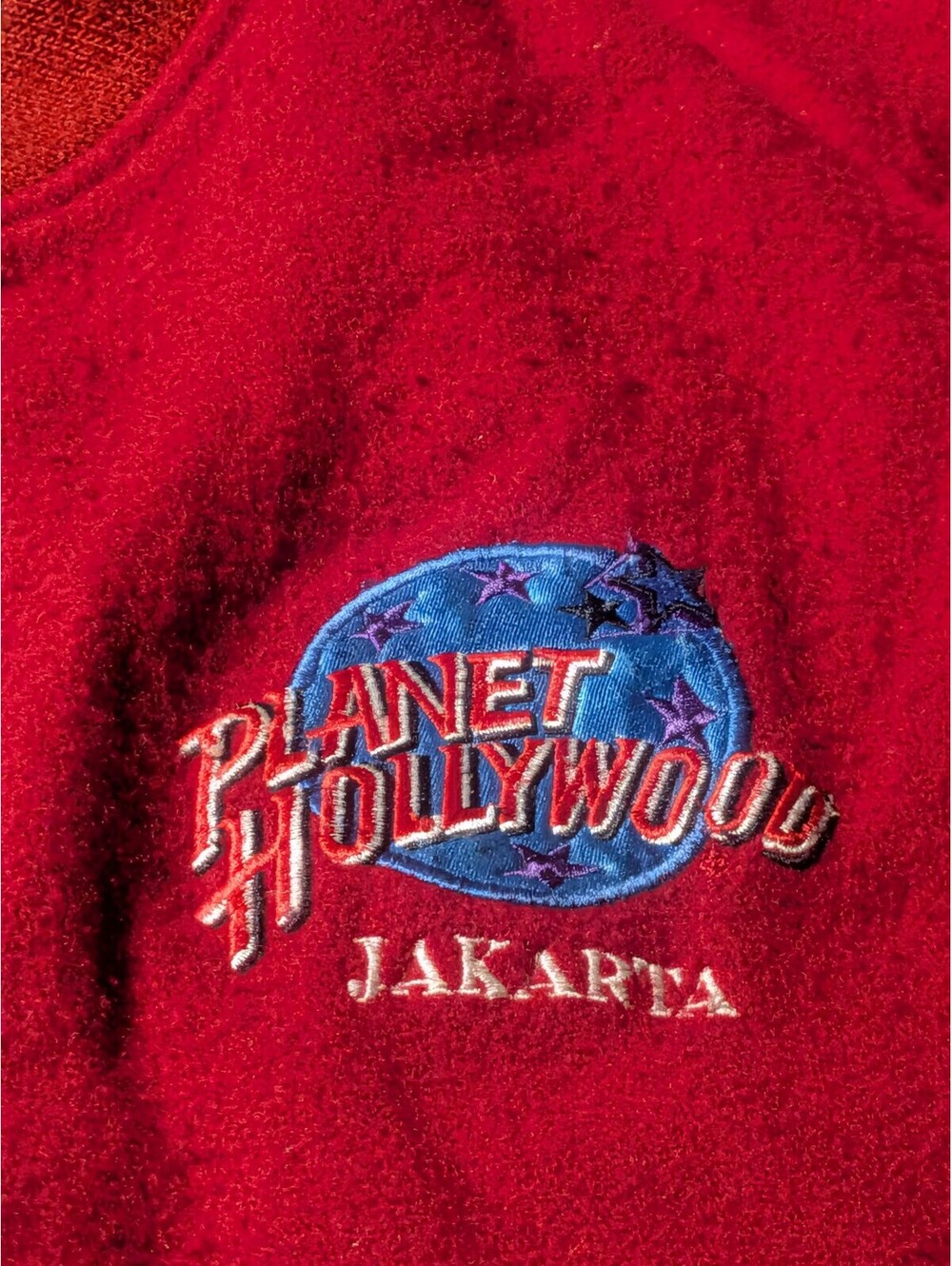 Vintage Planet Hollywood Jakarta Mens Varsity Jacket Red Wool blend & leather - Picture 3 of 13